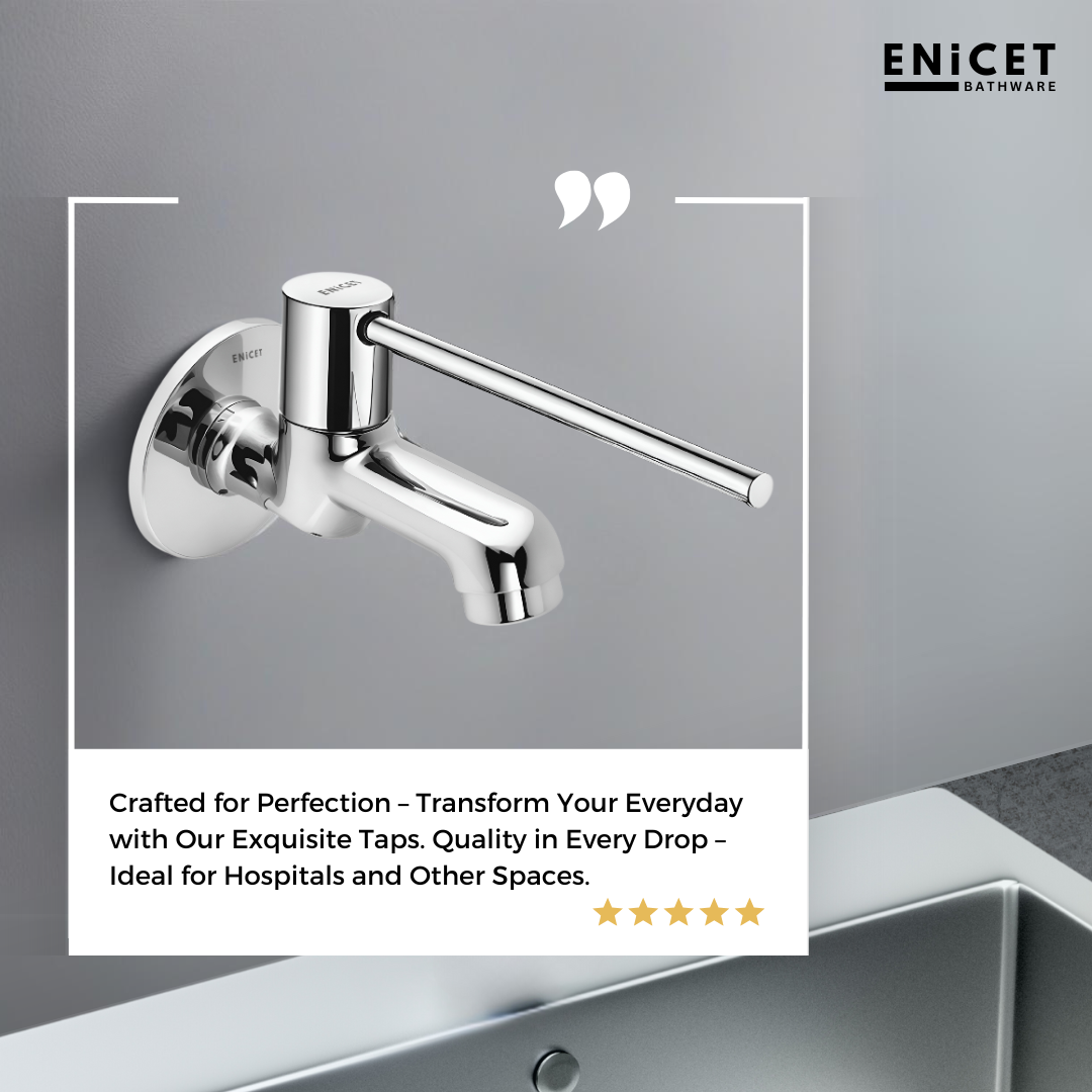 Enicet Bib Cock, Brass Build, Chrome Finish, Long Handle, Elbow/Wrist Operated, Sink Tap, Tap for Wash Basin