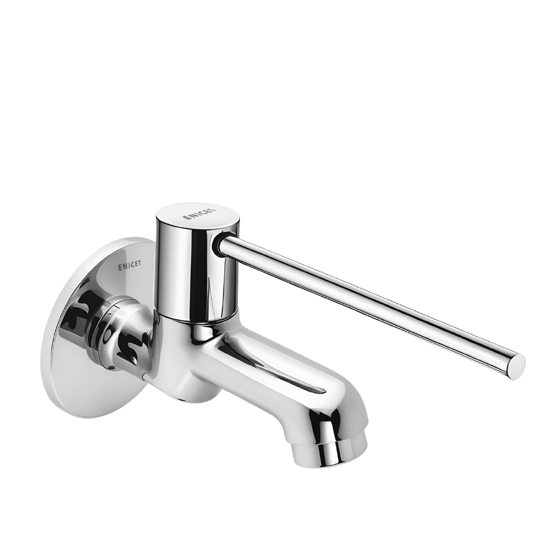 Enicet Bib Cock, Brass Build, Chrome Finish, Long Handle, Elbow/Wrist Operated, Sink Tap, Tap for Wash Basin