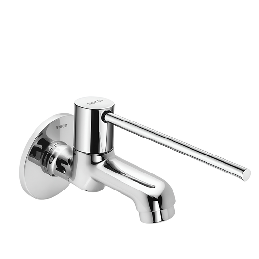 Enicet Bib Cock, Brass Build, Chrome Finish, Long Handle, Elbow/Wrist Operated, Sink Tap, Tap for Wash Basin