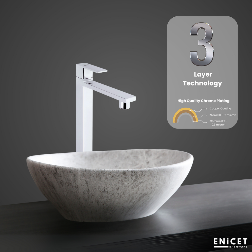 ENICET High Neck Pillar Cock, Chrome Finish, 12 inch Tall Extended Body, Foam Flow, Wash Basin Pillar Tap, Sink Tap for Kitchen and Bathroom - Enicet Bathware