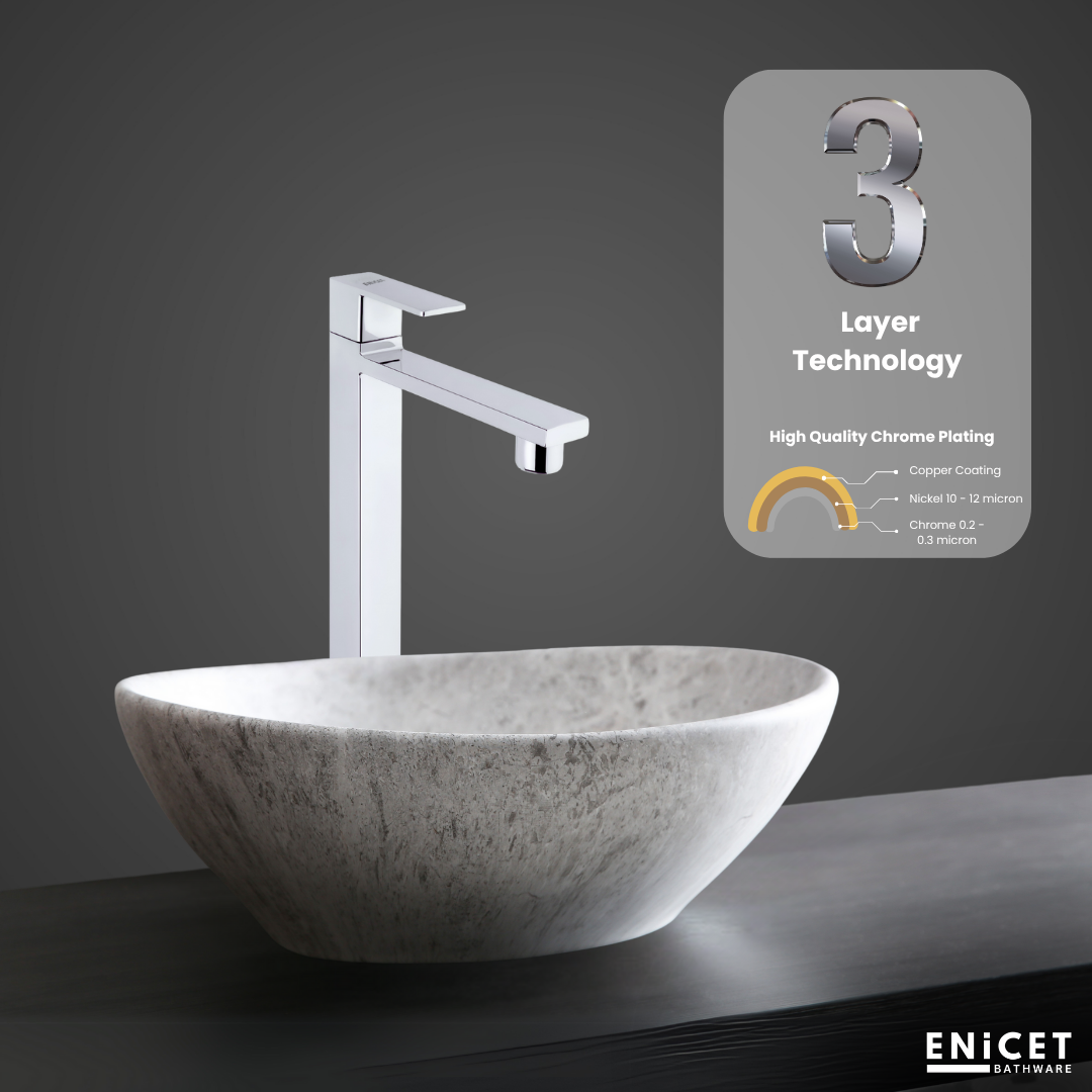 ENICET High Neck Pillar Cock, Chrome Finish, 12 inch Tall Extended Body, Foam Flow, Wash Basin Pillar Tap, Sink Tap for Kitchen and Bathroom