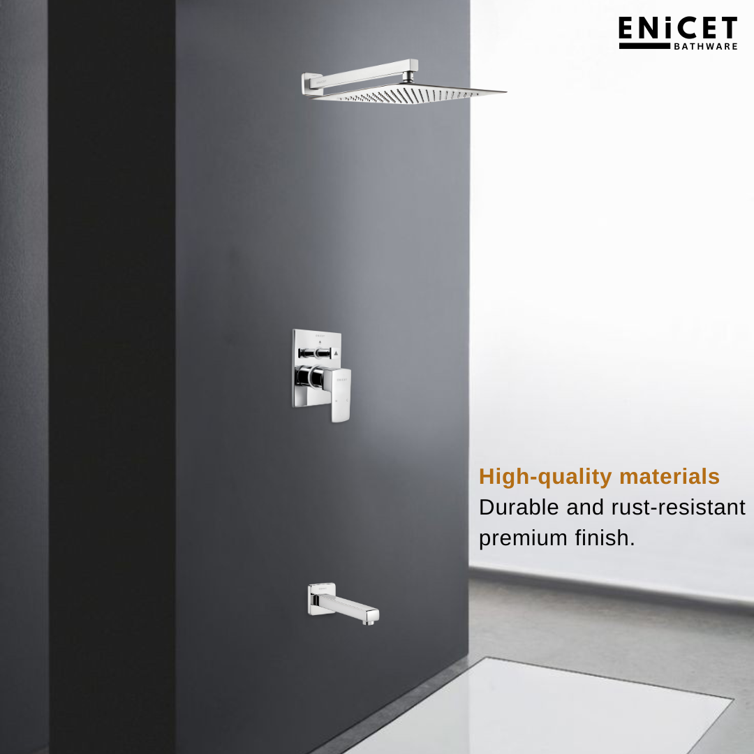 Enicet rust-resistant High Flow Diverter Set With 12 Inch Overhead Shower, Chrome Finish, Bathroom Shower Set, Shower System, Hot And Cold Water Mixer Tap