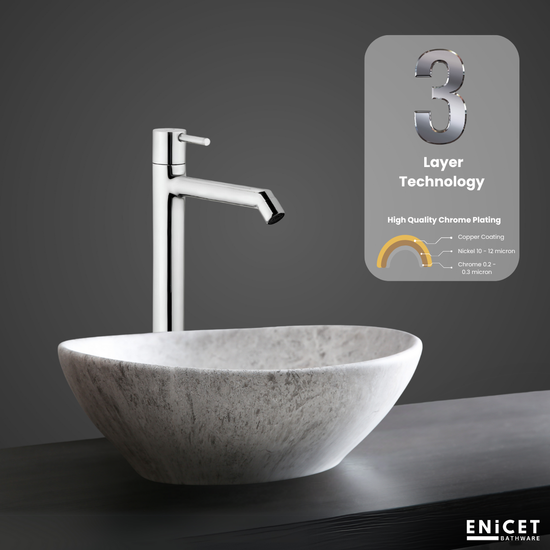 ENICET  Pillar Cock for Bathroom, 12 Inch Tall Extended Body, Chrome Finish, Table Top Wash Basin Water Tap for Bathroom, Kitchen Sink Tap