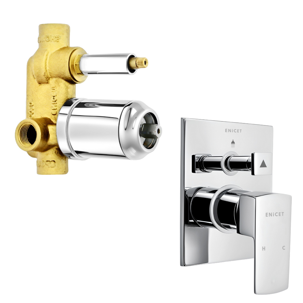 Enicet High Flow Single Lever Diverter, rust-resistant, With Upper Parts Set, Chrome Finish, Leak Proof, Bathroom Shower System, Concealed Body And Exposed Parts, Bathroom Mixer Tap - Enicet Bathware