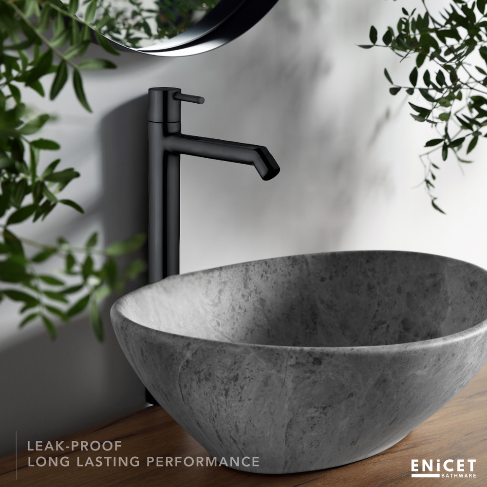 Black High Neck Pillar Tap - ENICET 12-Inch Matte Black Basin Faucet - Enicet Bathware