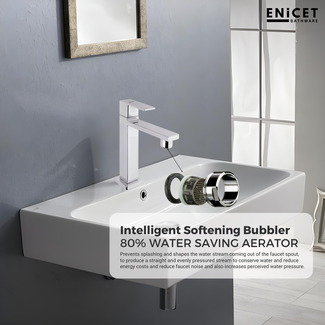 ENICET Pillar Cock for Bathroom Basin, Stainless Steel-304, 7 Years Warranty, Chrome Finish, Bathroom Table Top Wash Basin Tap, Deck Mount Pillar Tap