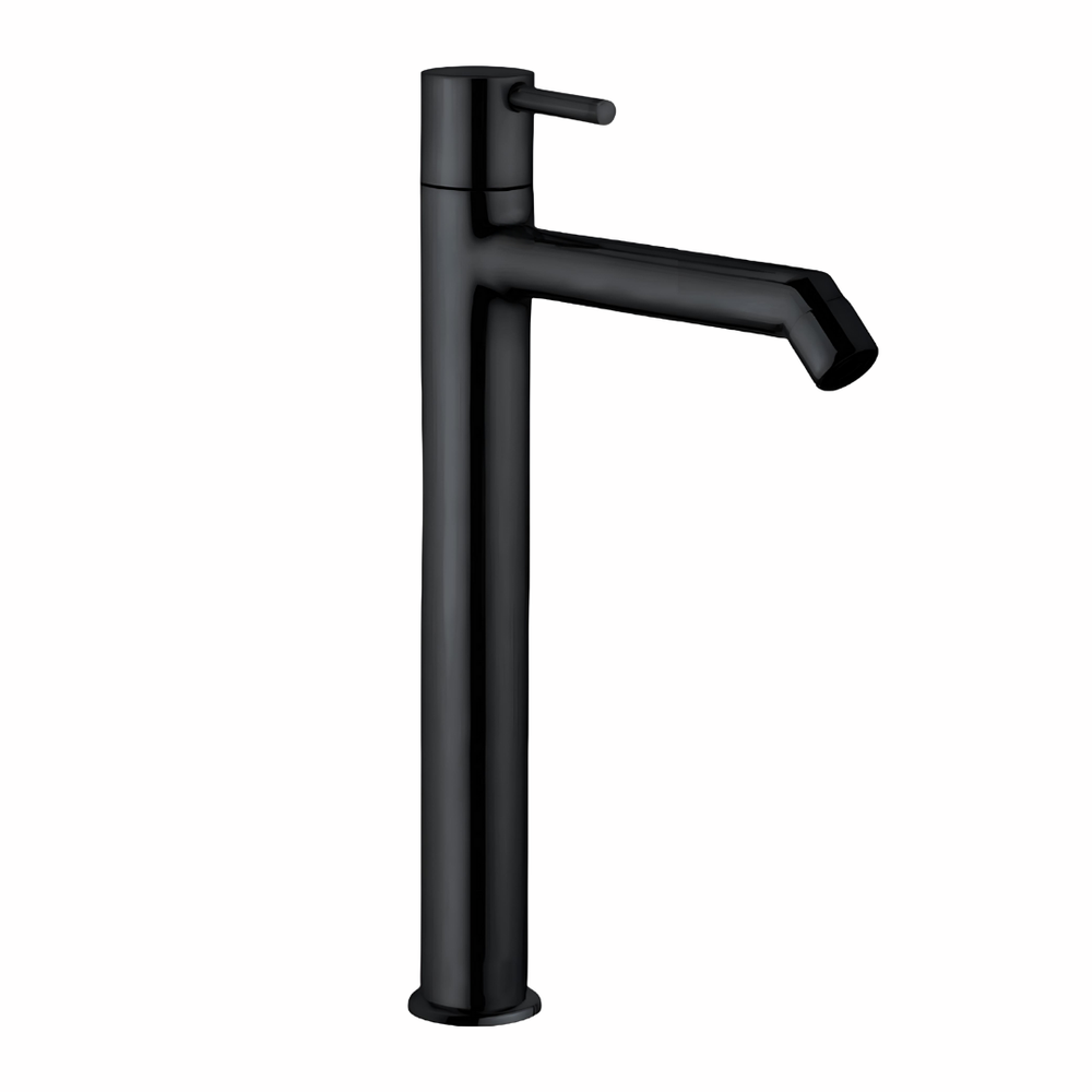 Black High Neck Pillar Tap - ENICET 12-Inch Matte Black Basin Faucet - Enicet Bathware