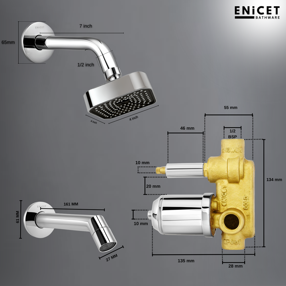 Brass High Flow Diverter Set - ENICET Chrome Shower System - Enicet Bathware