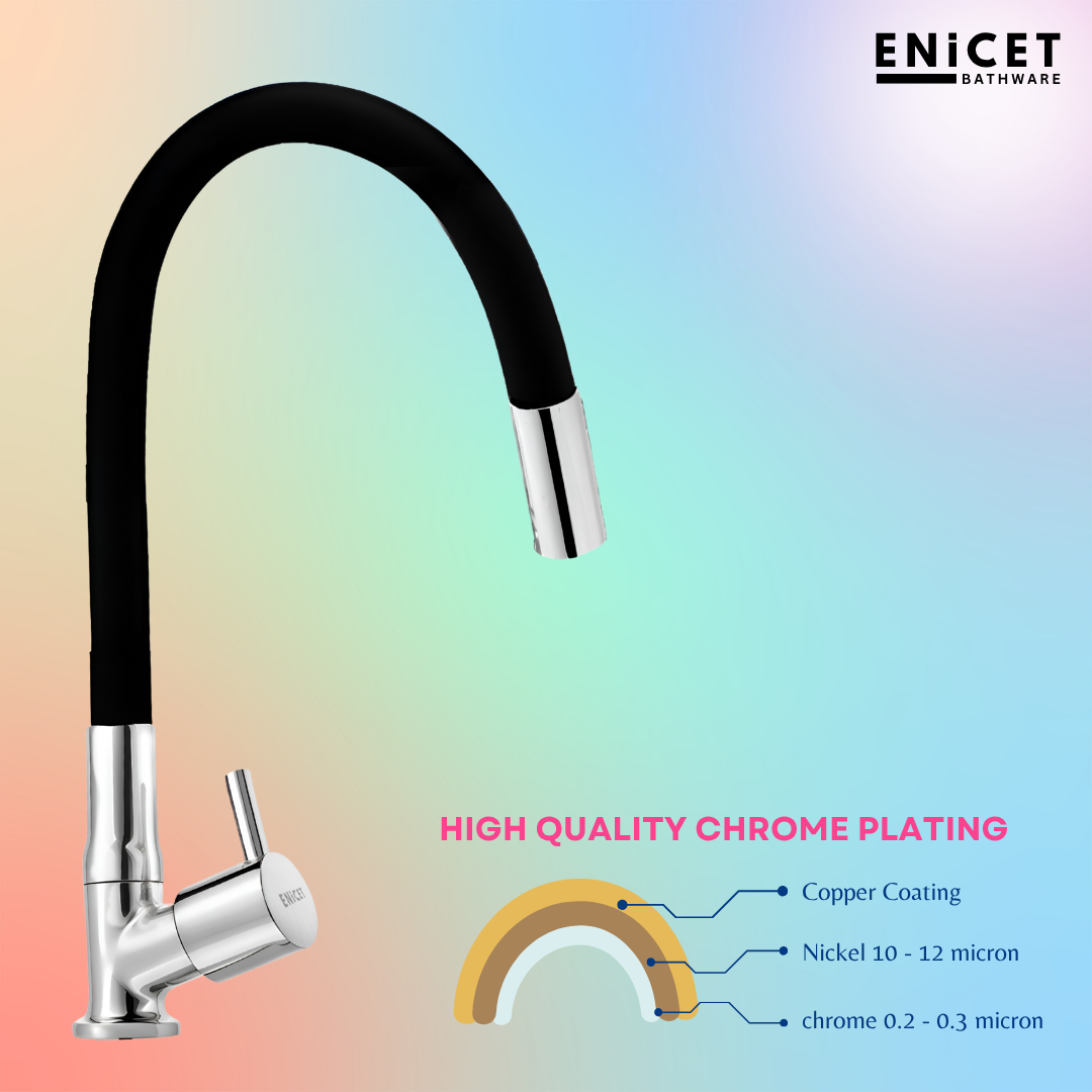 ENICET Swan Neck Sink Tap with Flexible Spout, 360 Rotating Swivel Swinging Spout, rust-resistant, Deck Mount, Pillar Cock, Kitchen Sink Tap, Tap for Kitchen Sink, Wash Basin Tap