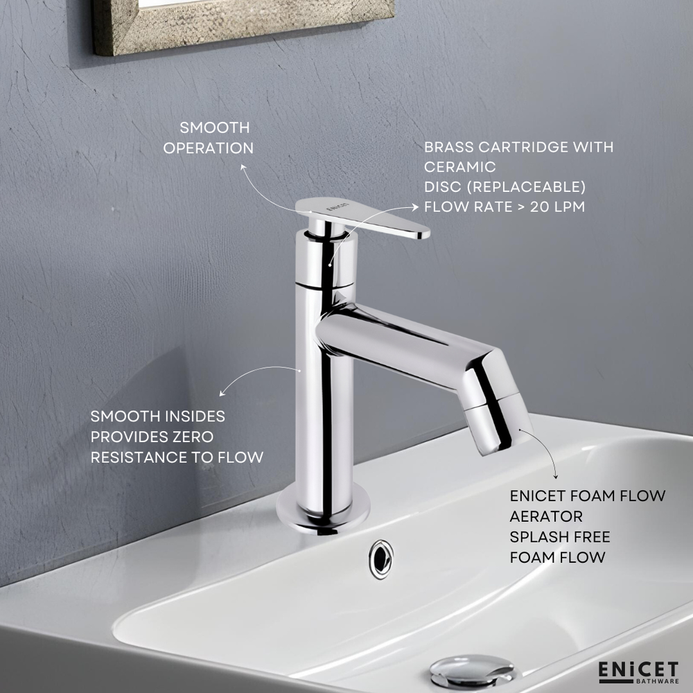 Stainless Steel Pillar Cock - ENICET Chrome Finish Basin Tap - Enicet Bathware