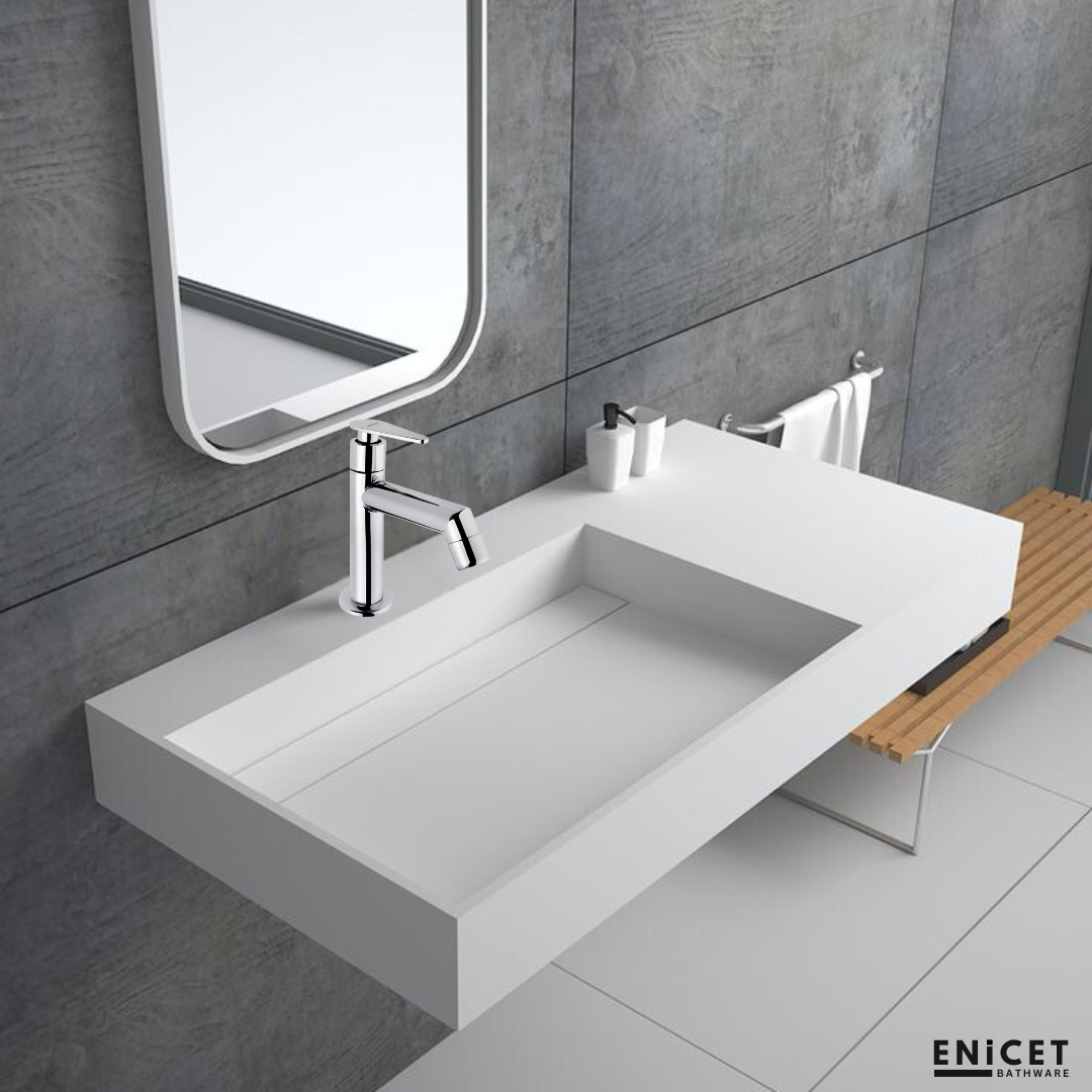 ENICET Pillar Cock for Bathroom Basin, Stainless Steel-304, 7 Years Warranty, Chrome Finish, Bathroom Table Top Wash Basin Tap, Deck Mount Pillar Tap