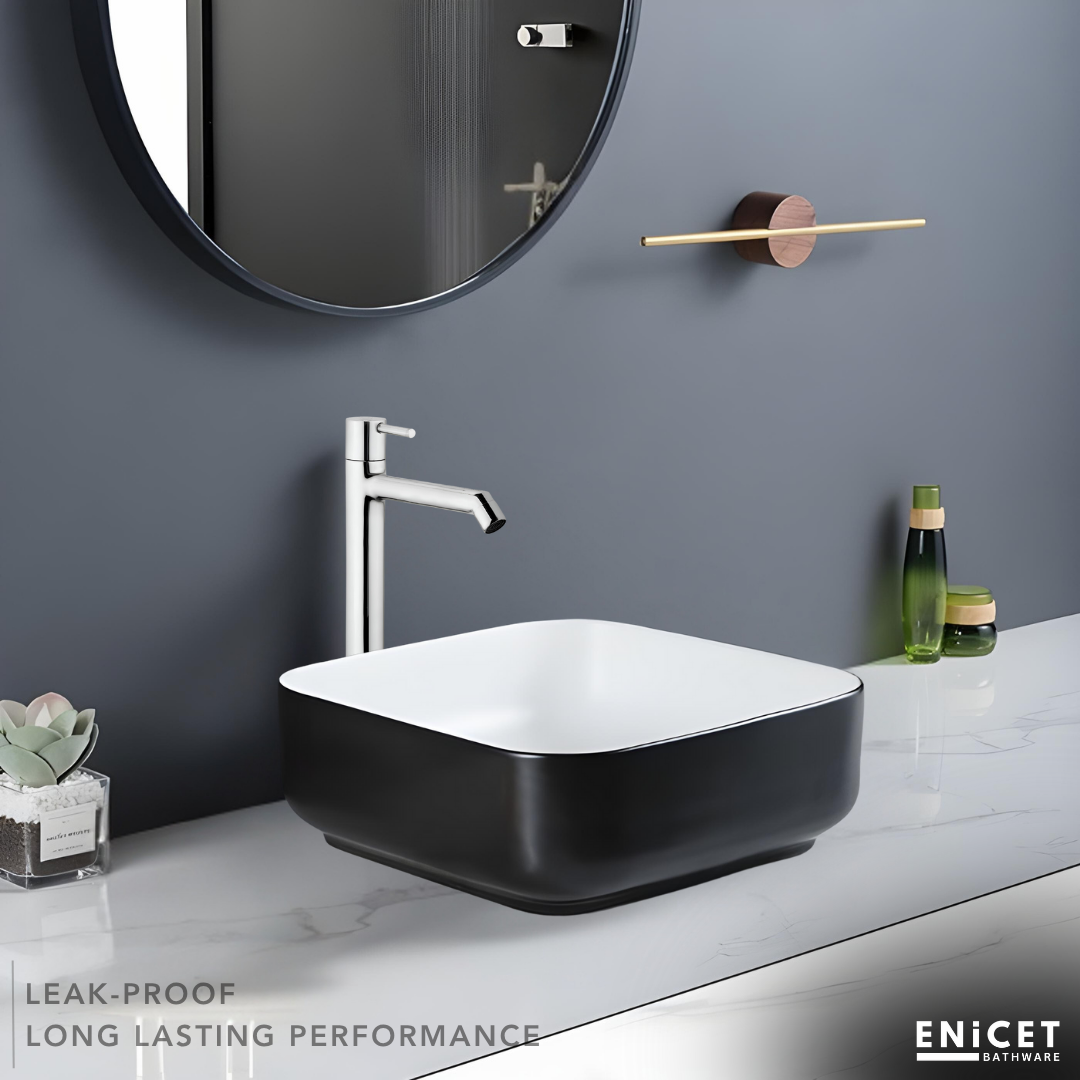 ENICET  Pillar Cock for Bathroom, 12 Inch Tall Extended Body, Chrome Finish, Table Top Wash Basin Water Tap for Bathroom, Kitchen Sink Tap