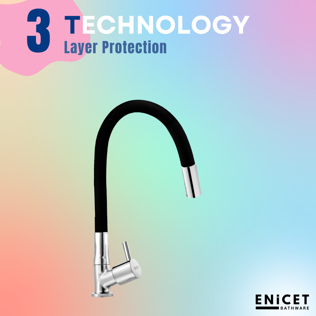 ENICET Swan Neck Sink Tap with Flexible Spout, 360 Rotating Swivel Swinging Spout, rust-resistant, Deck Mount, Pillar Cock, Kitchen Sink Tap, Tap for Kitchen Sink, Wash Basin Tap