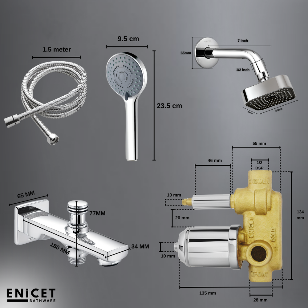 High Flow Diverter Set - ENICET Brass Chrome Bathroom Shower System - Enicet Bathware
