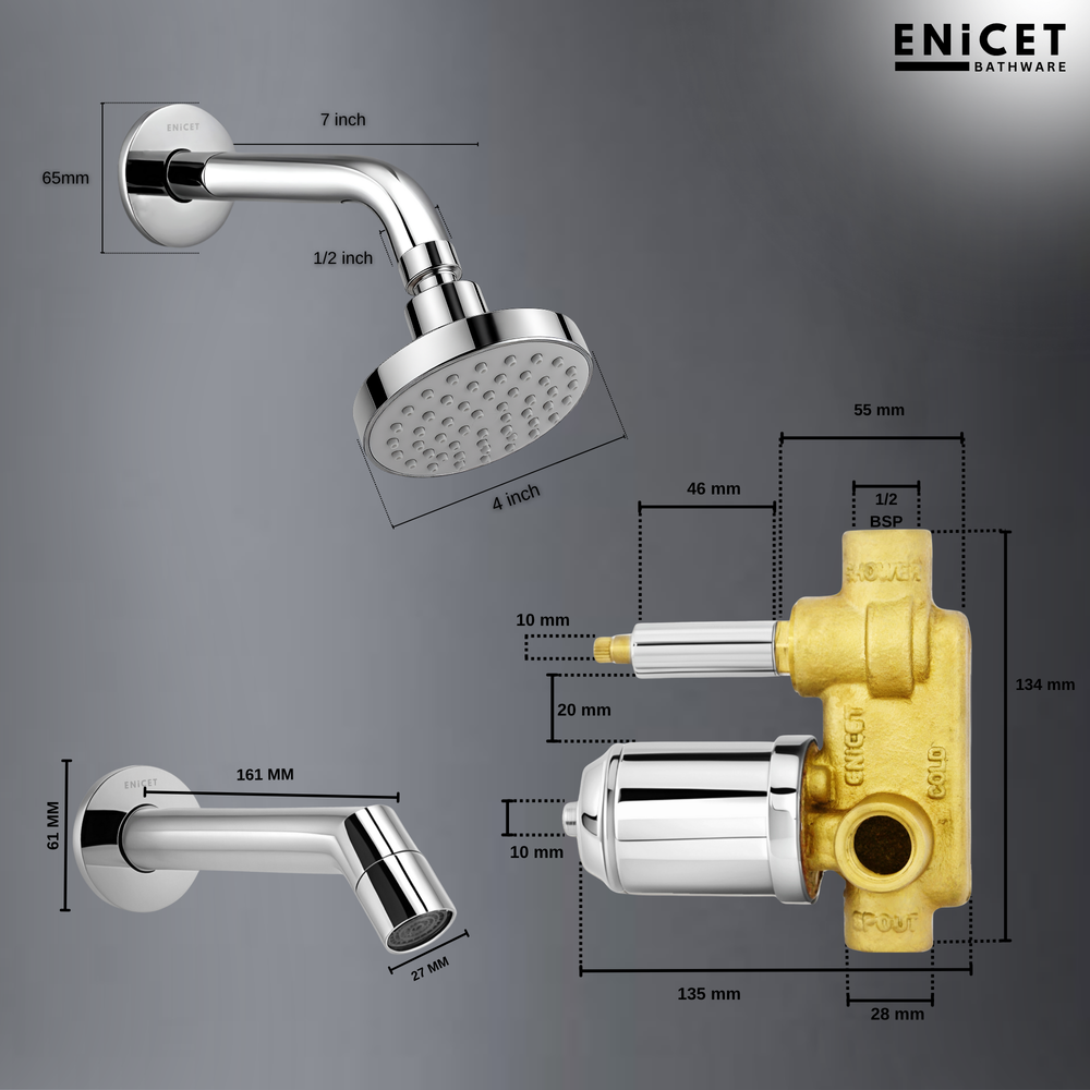 Brass High Flow Diverter Set - ENICET Chrome Shower System - Enicet Bathware