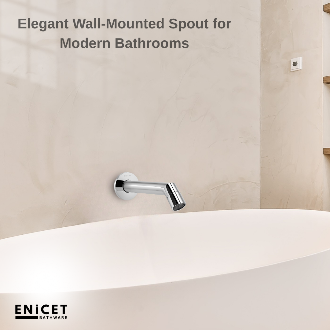 ENICET Stainless Steel Spout with Wall Flange, Bath Tub Spout for Bathroom, Diverter Tap for Bathroom, Chrome Finish, Silver, Foam Flow, SS-304 (Round)