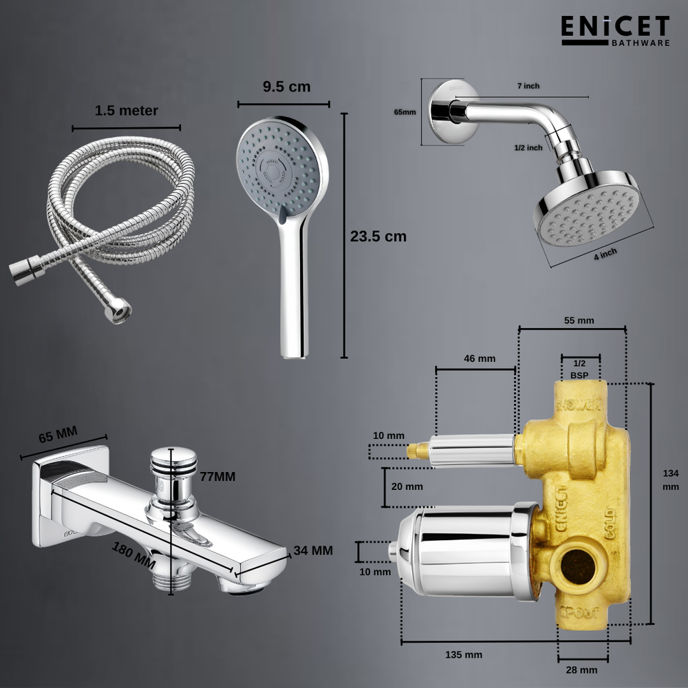 High Flow Diverter Set - ENICET Brass Chrome Bathroom Shower System - Enicet Bathware