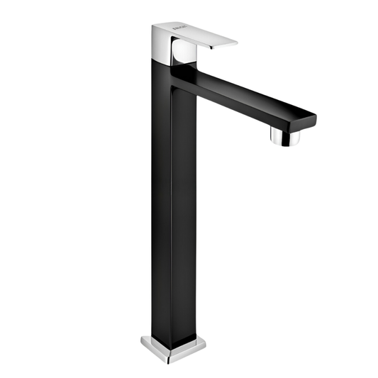 ENICET High Neck Pillar Cock, Matte Black and silver Body, 12 inch Tall Extended Body, Foam Flow, Wash Basin Pillar Tap, Sink Tap for Kitchen and Bathroom