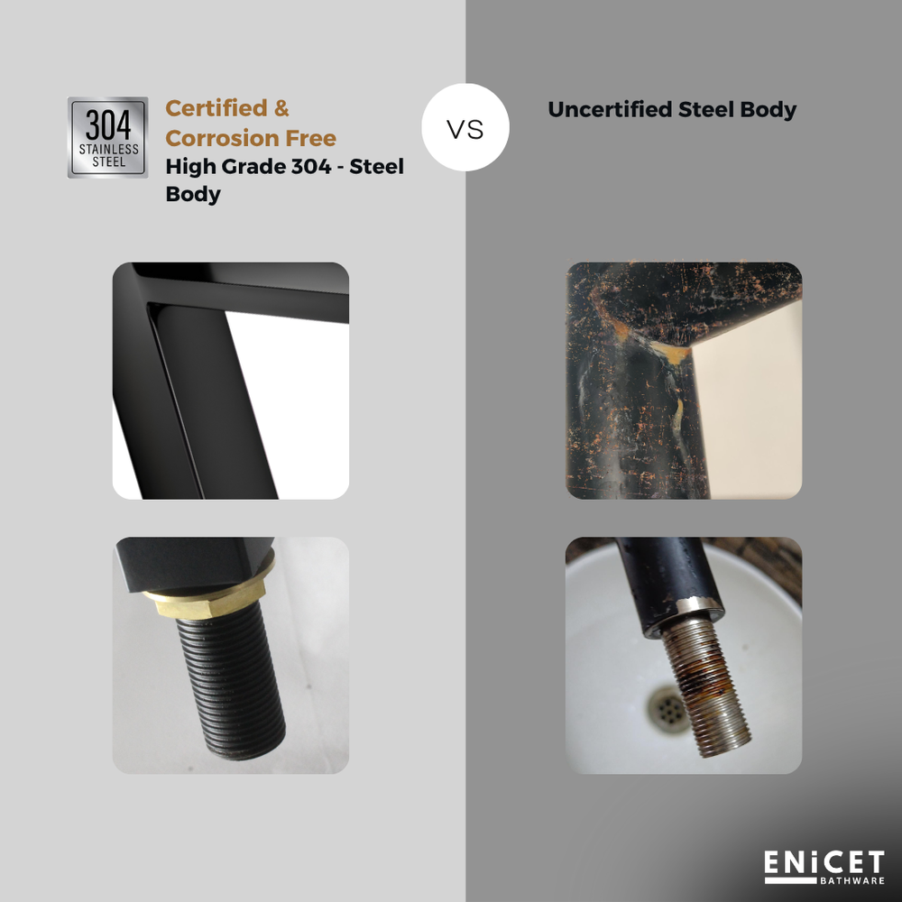 ENICET BLACK High Neck Pillar Cock, Matte Black and silver Body, 12 inch Tall Extended Body, Foam Flow, Wash Basin Pillar Tap, Sink Tap for Kitchen and Bathroom - Enicet Bathware