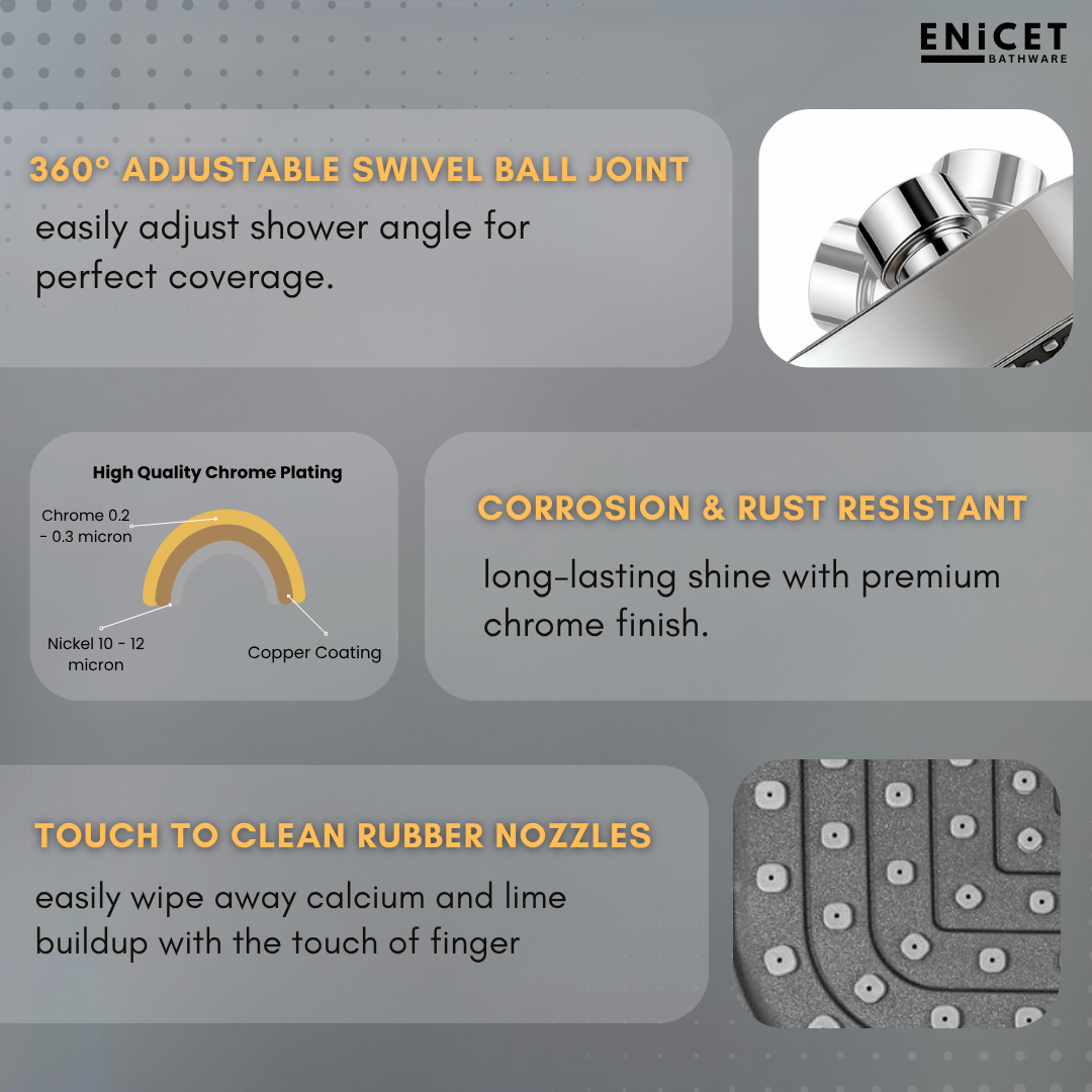 ENICET Brass 3 in 1 Wall Mixer with Overhead Shower and HandShower, Chrome Finish, 5 Function Hand Shower, Wall Mixer For Bathroom 3 in 1, Bathroom Shower Set, Mixer Tap for bathroom