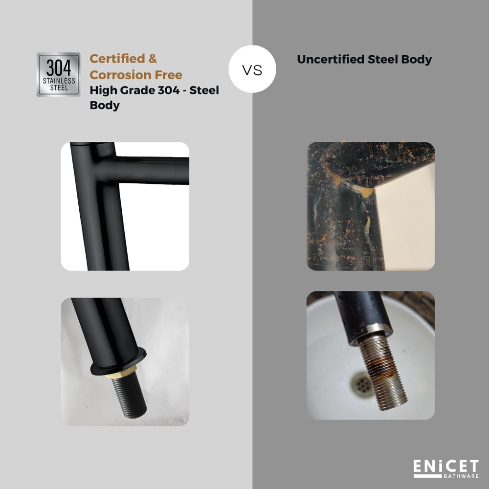 Black High Neck Pillar Tap - ENICET 12-Inch Matte Black Basin Faucet - Enicet Bathware