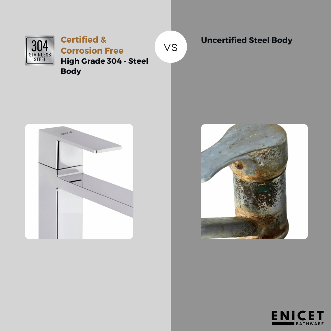 ENICET Pillar Cock for Bathroom Basin, Stainless Steel-304, 7 Years Warranty, Chrome Finish, Bathroom Table Top Wash Basin Tap, Deck Mount Pillar Tap