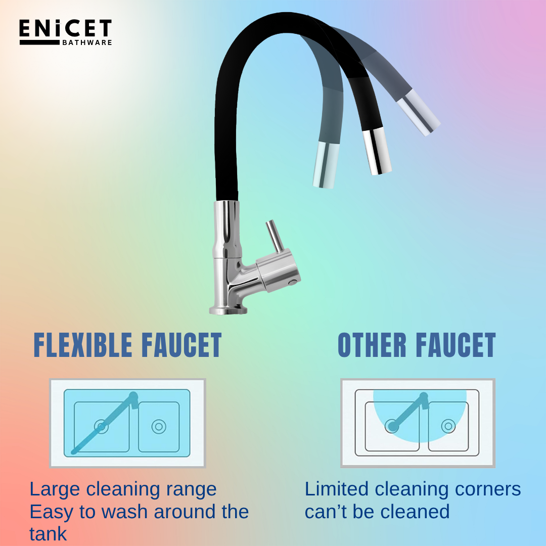 ENICET Swan Neck Sink Tap with Flexible Spout, 360 Rotating Swivel Swinging Spout, rust-resistant, Deck Mount, Pillar Cock, Kitchen Sink Tap, Tap for Kitchen Sink, Wash Basin Tap