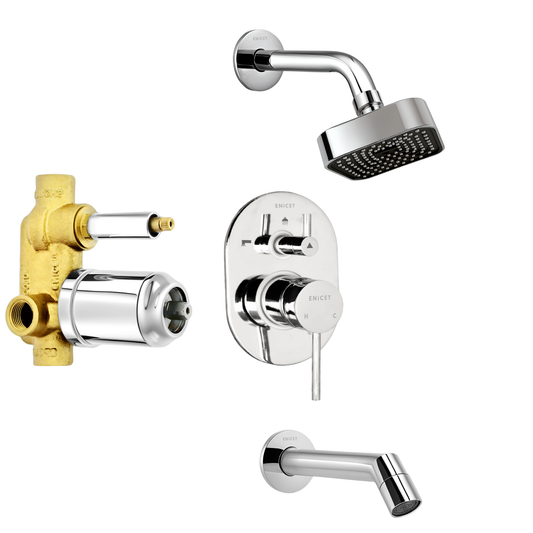 Enicet Brass High Flow Diverter Set With Spout and Shower, Chrome Finish, Single Lever Diverter Set For Bathroom, Bathroom Shower Set, Shower System, Mixer Tap Set