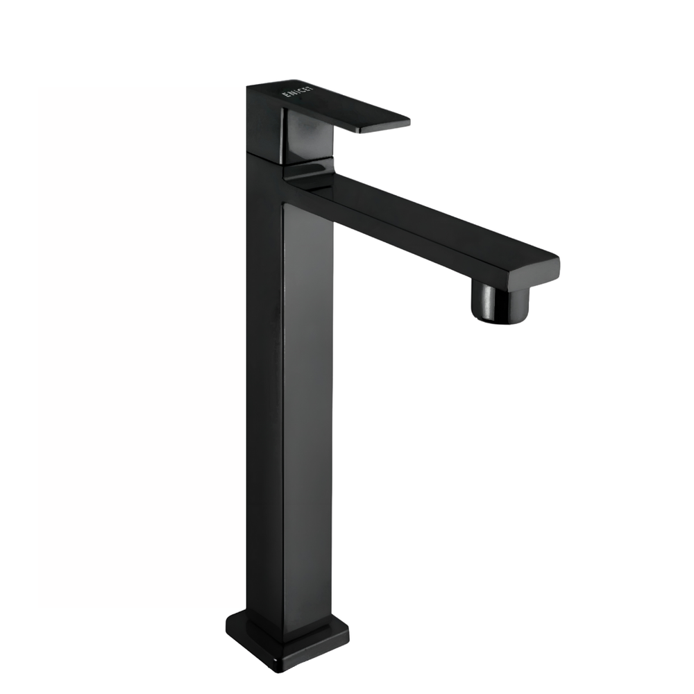 ENICET Black High Neck Pillar Cock, Matte Black Finish, 12 Inch Tall Extended Body, Foam Flow Tap for Kitchen and Bathroom - Enicet Bathware
