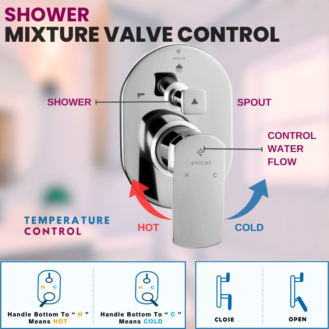 ENICET Brass High Flow Diverter Set With Spout and Shower, Chrome Finish, Concealed Single Lever Diverter Set For Bathroom, Shower Set, Shower System, Mixer Tap for Bathroom, Tap Set