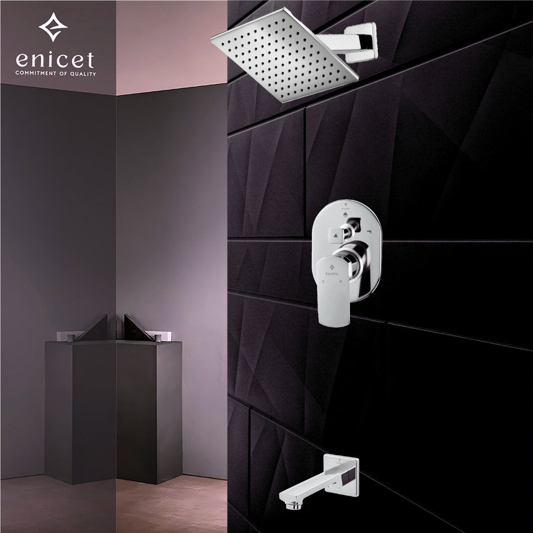 ENICET Brass High Flow Diverter Set With Spout and Shower, Chrome Finish, Concealed Single Lever Diverter Set For Bathroom, Shower Set, Shower System, Mixer Tap for Bathroom, Tap Set