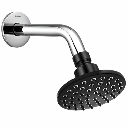 Enicet 4-INCH Overhead Round Shape Shower With 7 Inch Arm & Flange,Shower for Bathroom, Rain Flow Overhead Shower with Arm,Bathroom shower set, Chrome Finish (Black)