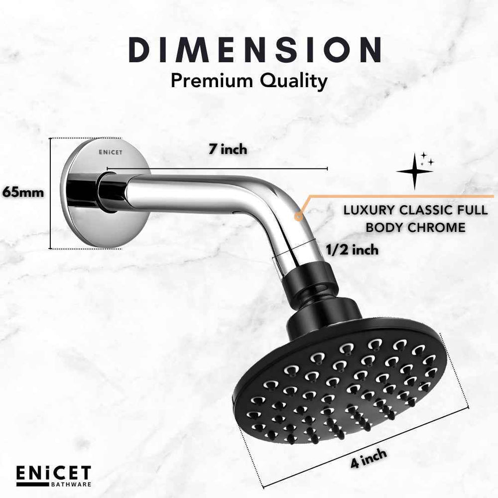 Overhead Rain Shower with Arm - ENICET 4-Inch Round Black Shower