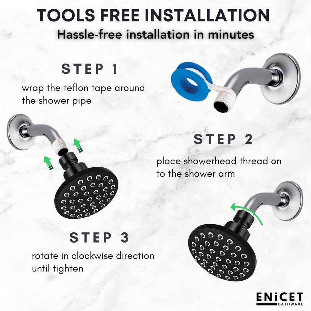 Overhead Rain Shower with Arm - ENICET 4-Inch Round Black Shower