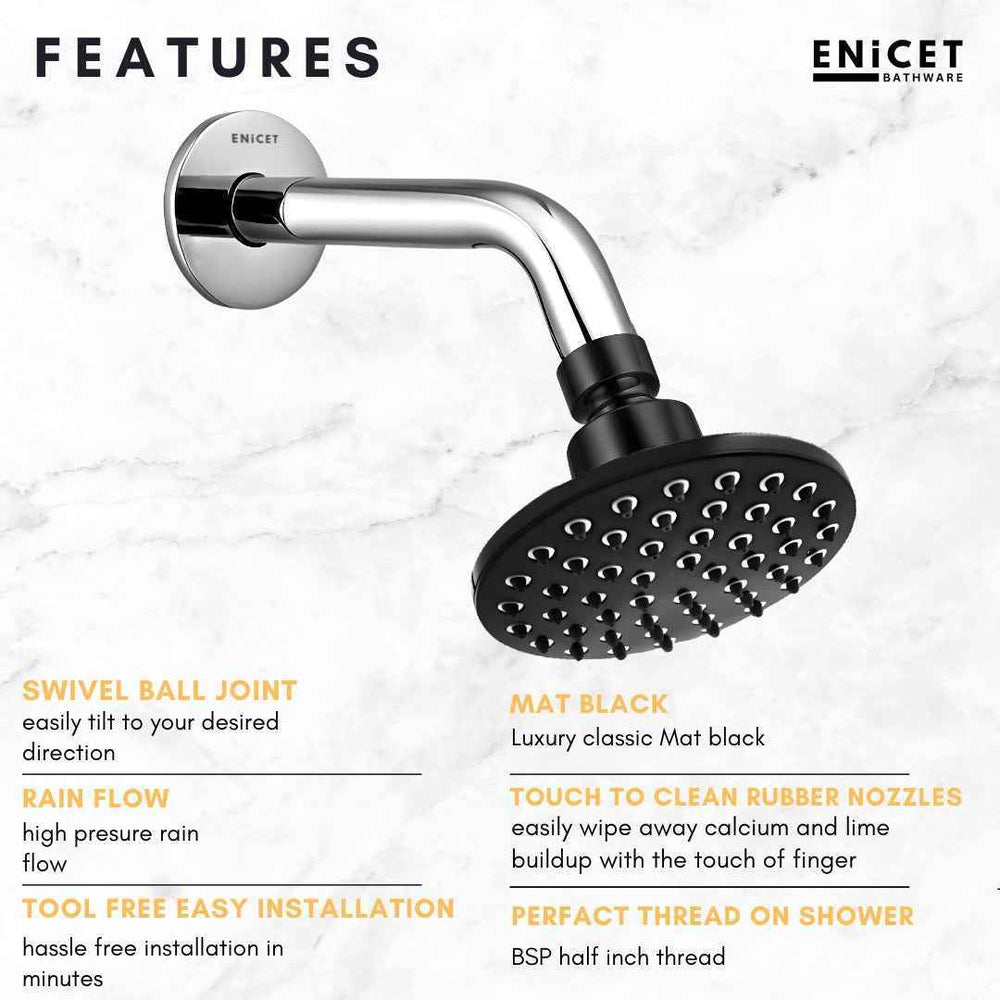 Overhead Rain Shower with Arm - ENICET 4-Inch Round Black Shower