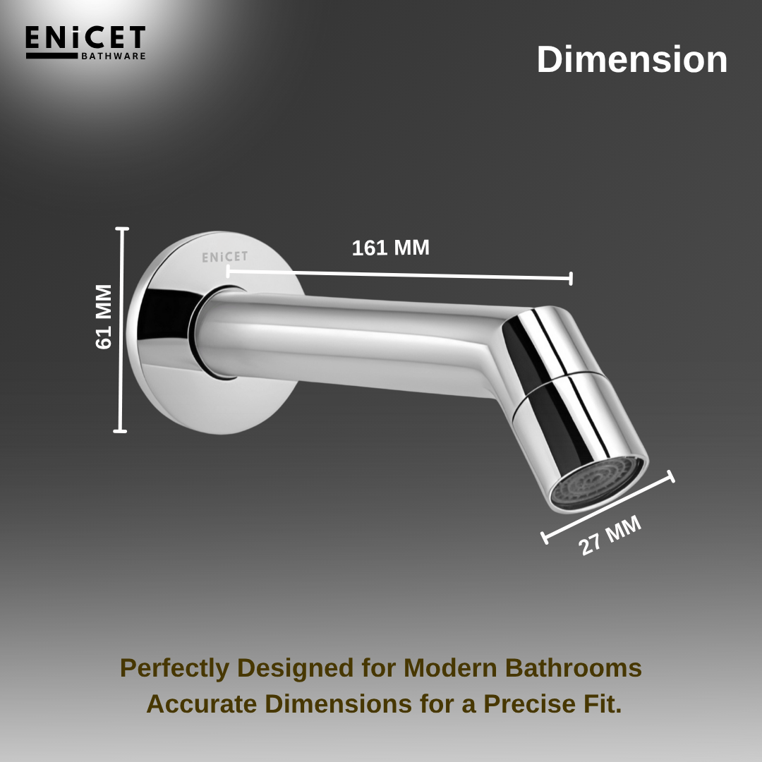 ENICET Stainless Steel Spout with Wall Flange, Bath Tub Spout for Bathroom, Diverter Tap for Bathroom, Chrome Finish, Silver, Foam Flow, SS-304 (Round)