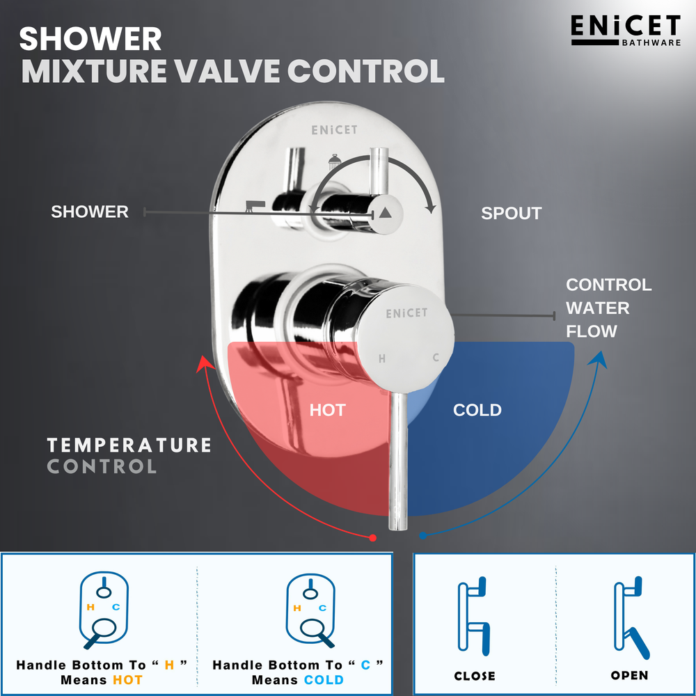 Brass High Flow Diverter Set - ENICET Chrome Shower System - Enicet Bathware