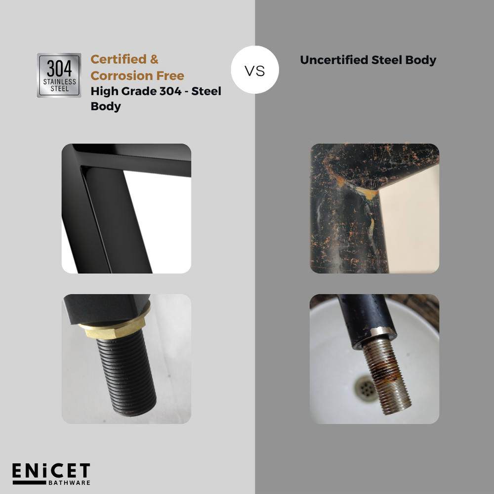 ENICET Black High Neck Pillar Cock, Matte Black Finish, 12 Inch Tall Extended Body, Foam Flow Tap for Kitchen and Bathroom - Enicet Bathware