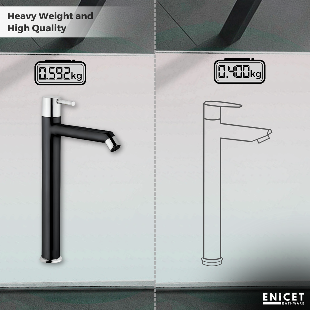 Black SS 304 Pillar Cock - ENICET 12-Inch Tall Matte Black Basin Tap - Enicet Bathware