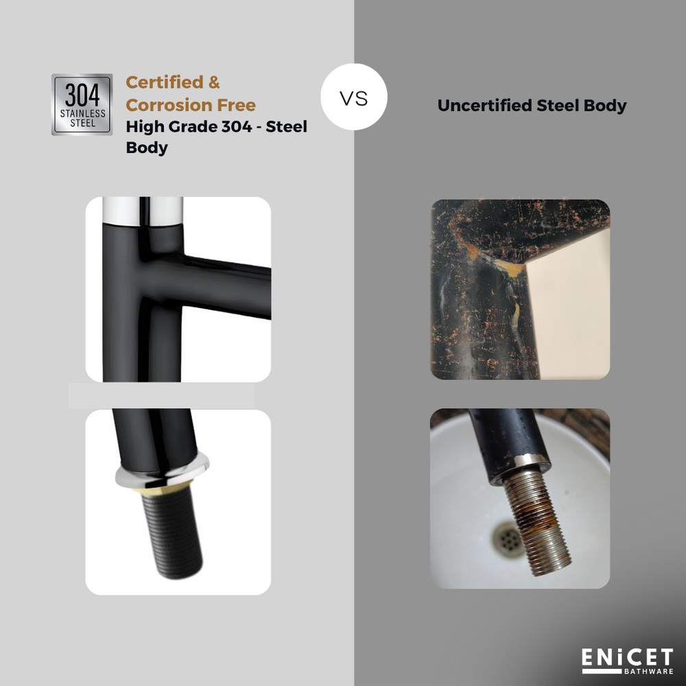 Black SS 304 Pillar Cock - ENICET 12-Inch Tall Matte Black Basin Tap - Enicet Bathware