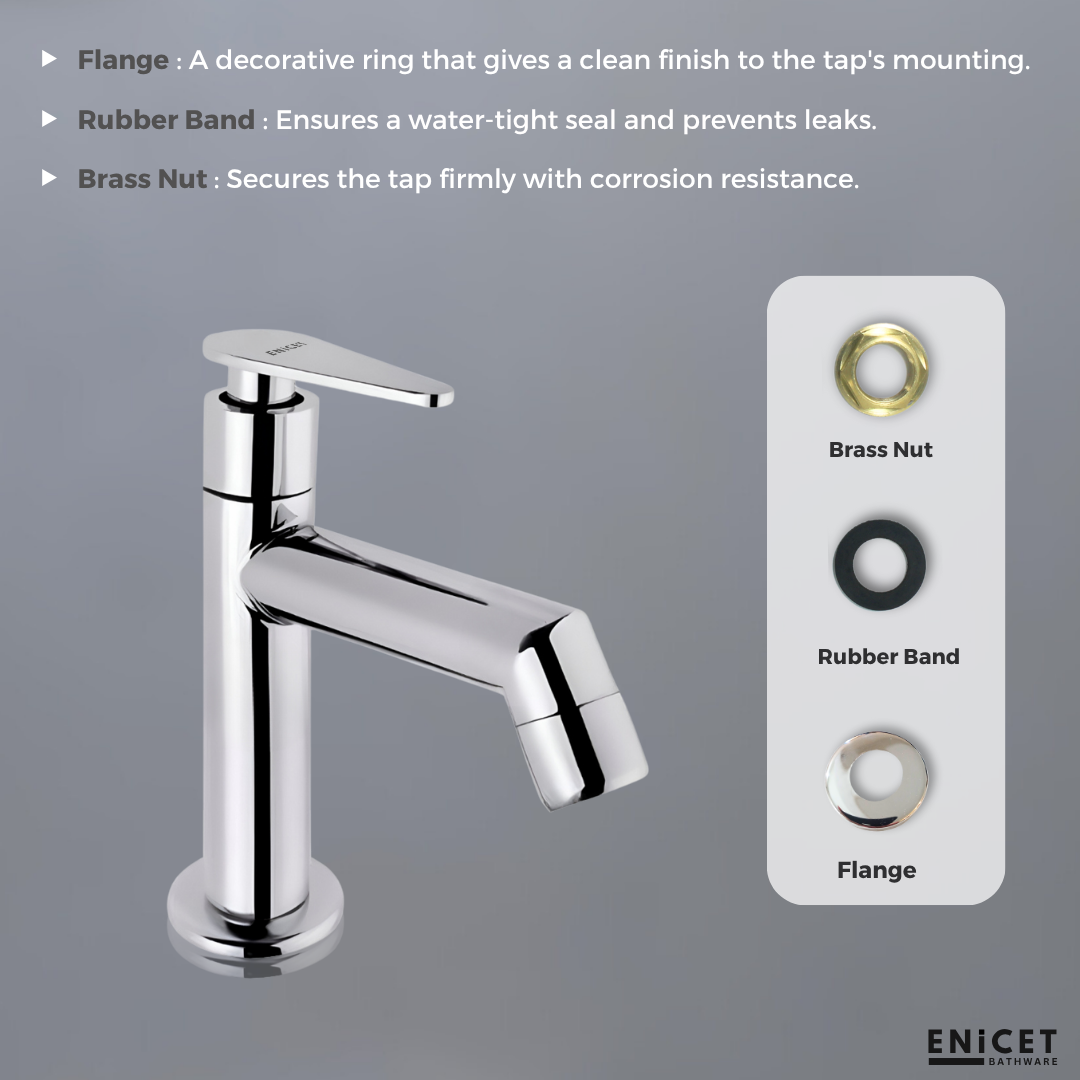 ENICET Basin Tap Set for Bathroom, with Angle Cock & Connection Pipe, Stainless Steel 304, Brass Angle Valve, Chrome Finish, Table Top Basin Tap, Pillar Cock for Bathroom (BGA103SET)