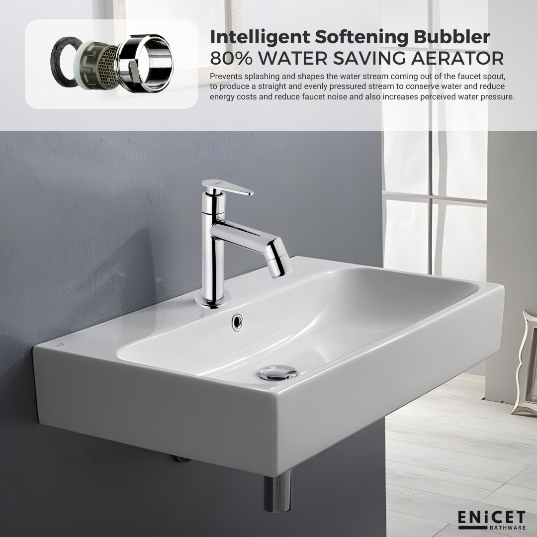 ENICET Basin Tap Set for Bathroom, with Angle Cock & Connection Pipe, Stainless Steel 304, Brass Angle Valve, Chrome Finish, Table Top Basin Tap, Pillar Cock for Bathroom (BGA103SET)