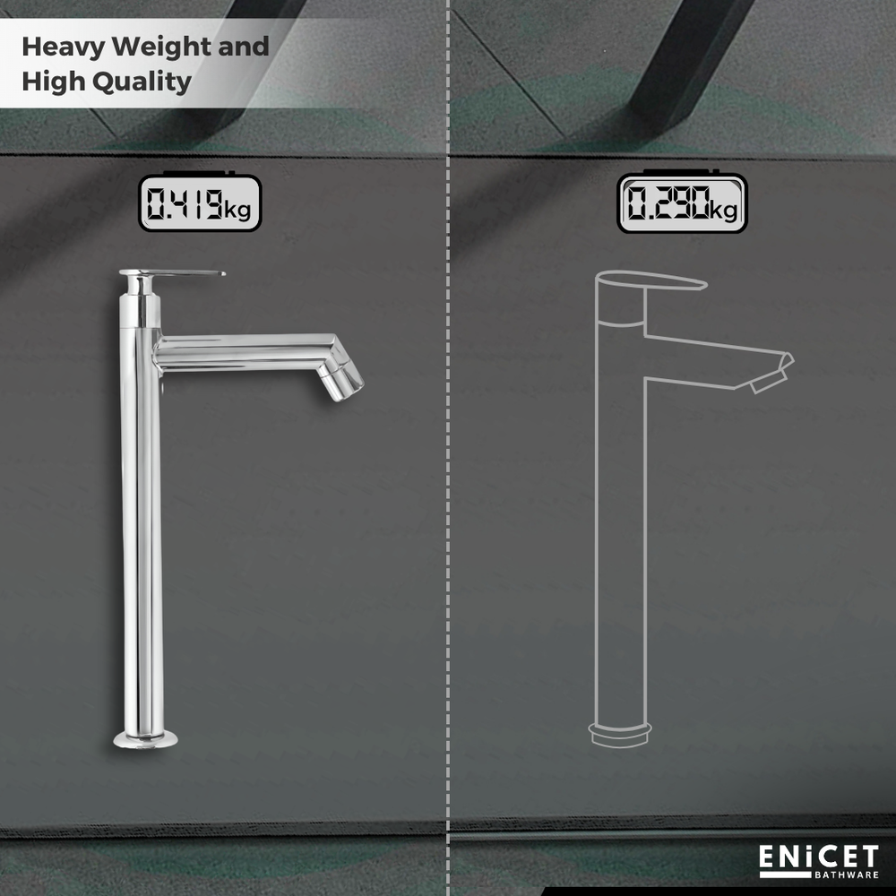 Enicet High Neck Pillar Cock (Brim) - Premium rust-resistant Faucet for Bathroom & Kitchen, Wash Basin Tap with Chrome Finish, Durable, Leak-Proof Design - Enicet Bathware