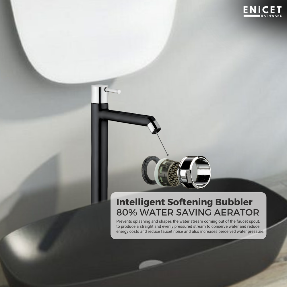 Black SS 304 Pillar Cock - ENICET 12-Inch Tall Matte Black Basin Tap - Enicet Bathware