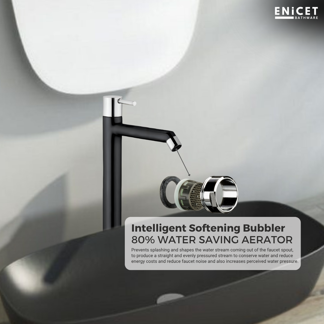 Brass Pillar Cock, Matte Black Body, 12 Inch Tall Extended Body, 7 Years Warranty, Wash Basin tap for Bathroom, Kitchen Sink Pillar Tap