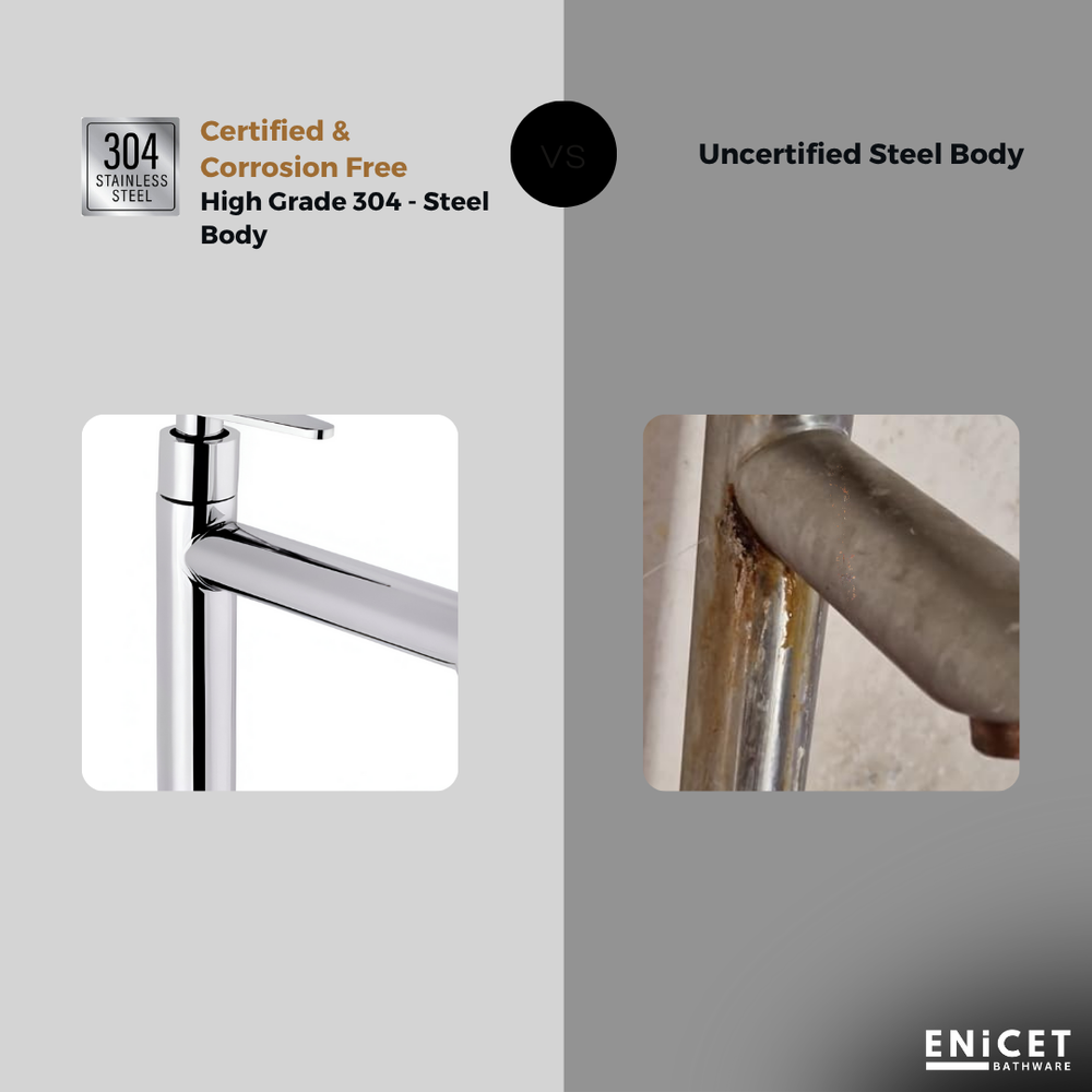 Enicet High Neck Pillar Cock (Brim) - Premium rust-resistant Faucet for Bathroom & Kitchen, Wash Basin Tap with Chrome Finish, Durable, Leak-Proof Design - Enicet Bathware