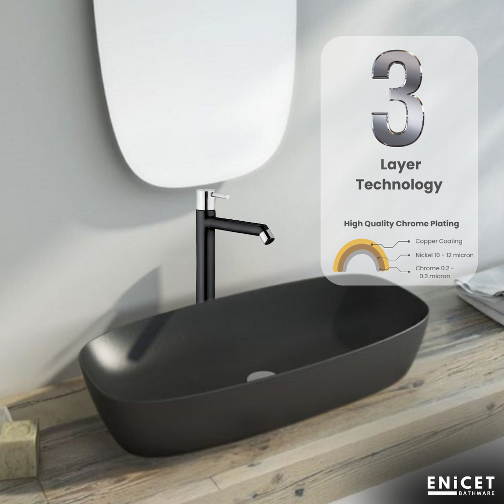 Black SS 304 Pillar Cock - ENICET 12-Inch Tall Matte Black Basin Tap - Enicet Bathware