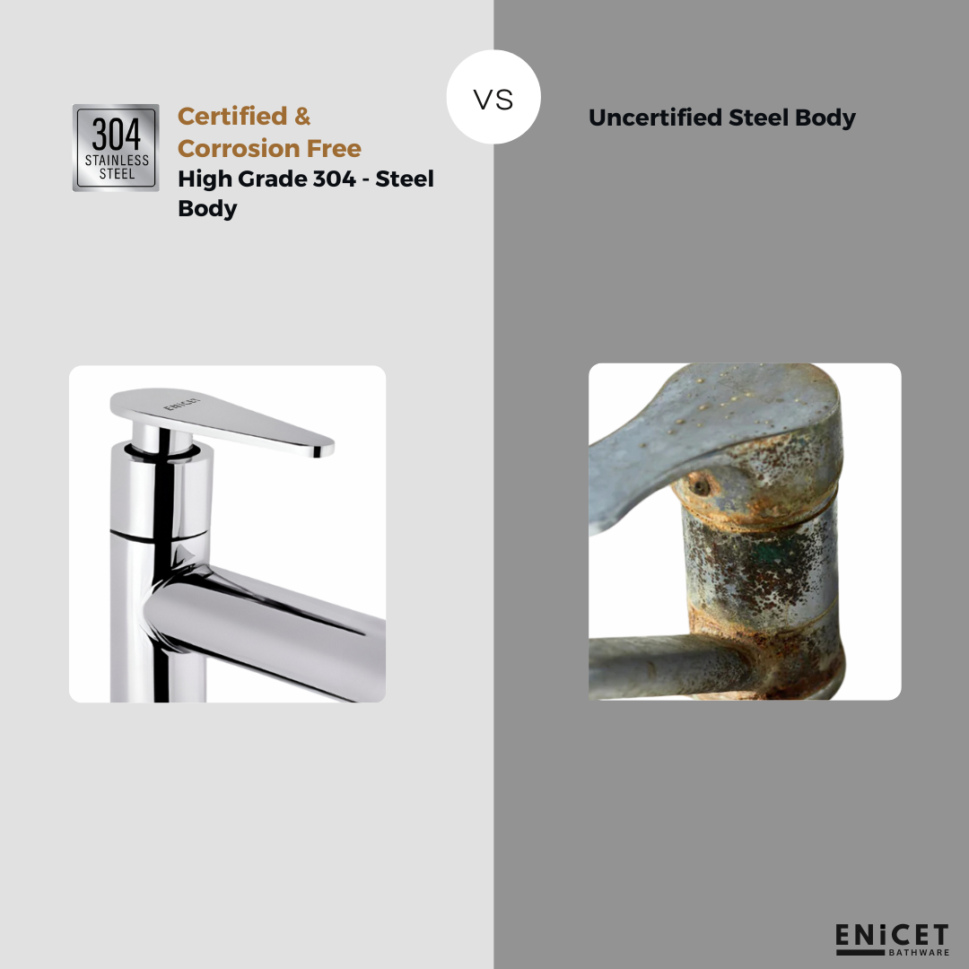 ENICET Basin Tap Set for Bathroom, with Angle Cock & Connection Pipe, Stainless Steel 304, Brass Angle Valve, Chrome Finish, Table Top Basin Tap, Pillar Cock for Bathroom (BGA103SET)